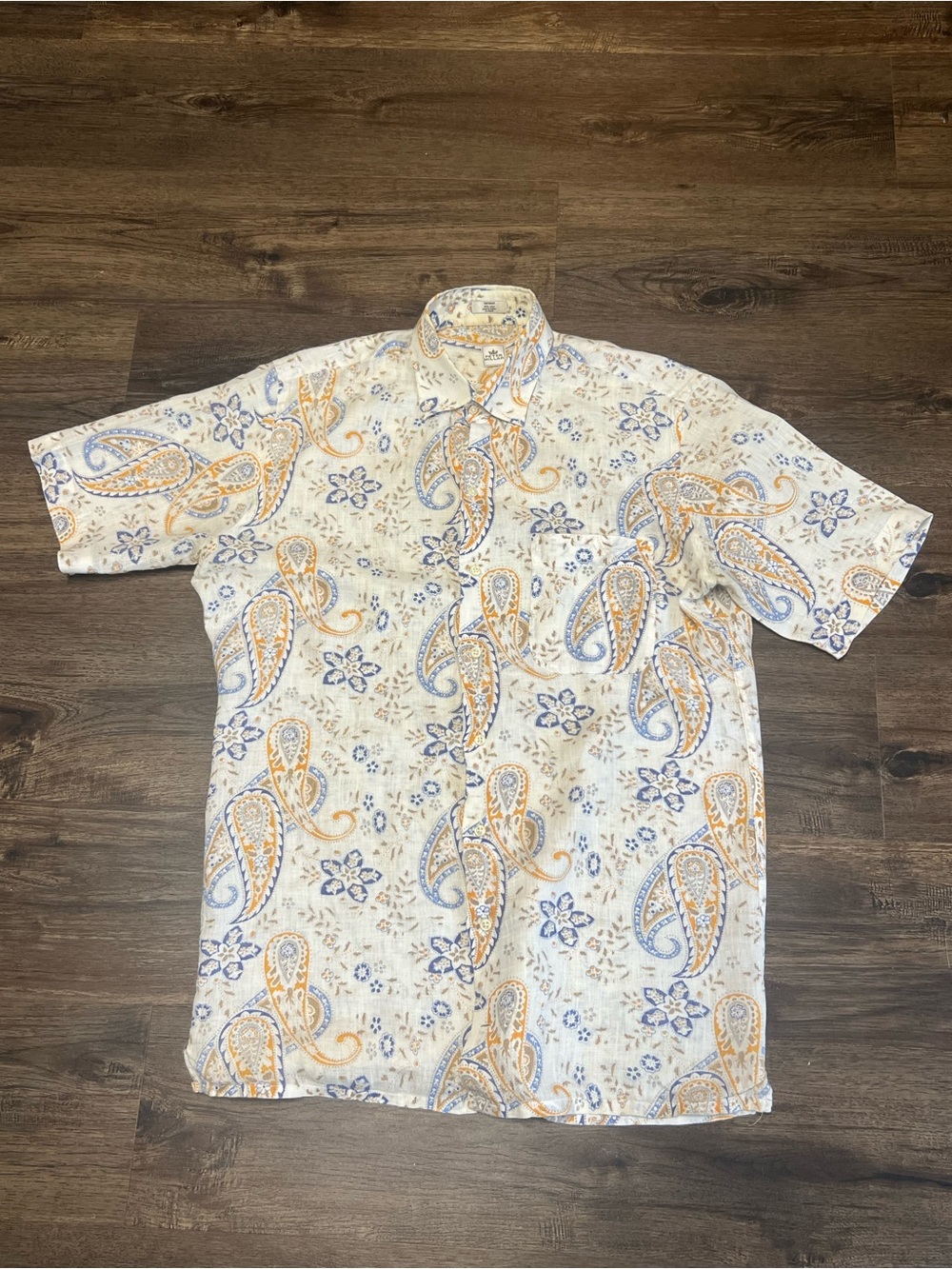 Peter Millar Men’s Short Sleeve Linen Button Up Paisley Shirt